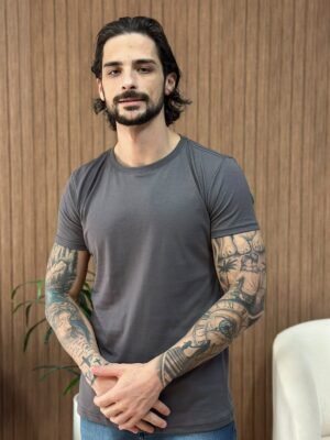 CAMISETA BASICA 30.1 MASCULINA - CHUMBO